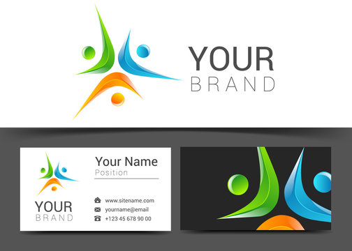 Vector business card template with people icon logo.