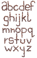 Alphabet letter made from coffee beans. Isolated on white background.