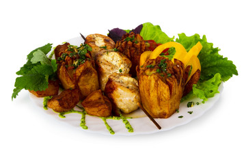 Potatoes and fried meat