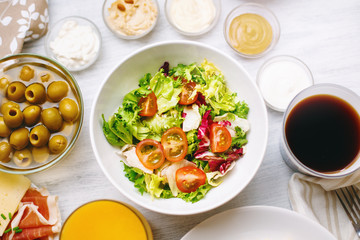 Different Food. Plate with Salad Close-up.