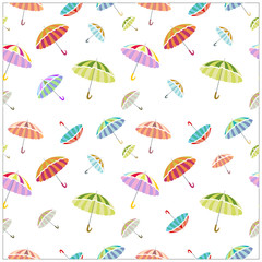 Fototapeta na wymiar Seamless vector pattern. Colored umbrella on white background. Creative textures. For anniversary, birthday, party invitations. Vector illustration.