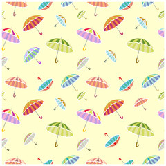 Seamless vector pattern.  Colored umbrella on white background. Creative   textures. For anniversary, birthday, party invitations. Vector illustration.