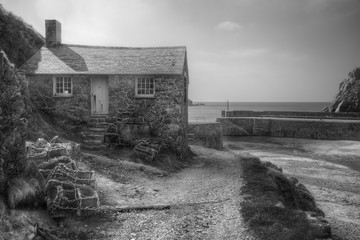 Black and white landscape image of traditional English old fishi