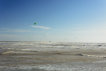 Kitesurfing in the storm.