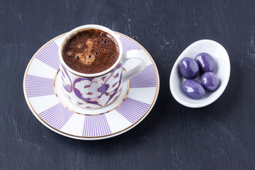 Turkish coffee and sugar coated chocolate