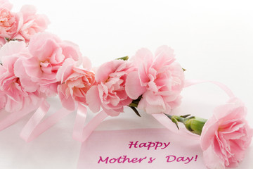 Mother's day card. Bouquet of pink carnations.