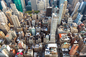 Manhattan cityscape with skyscrapers, New York City (aerial view