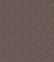 Geometric fine abstract vector hexagonal background. Seamless modern brown and golden dotted pattern