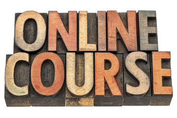 online course banner in wood type