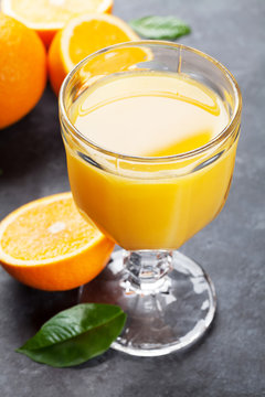 Fresh orange juice and fruits