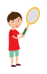 Good looking tennis player prepared for active game, action sport competition cartoon vector.