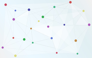 Various colored dots connected with triangle shape, connection, worldwide connections. Abstract background. Abstract wallpaper. Various shapes and sizes connected together