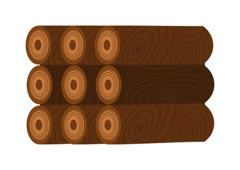 Stack of nine wooden logs firewood lumber tree cut flat vector illustration.