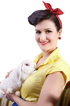 Young woman in pin up style Snow White costume