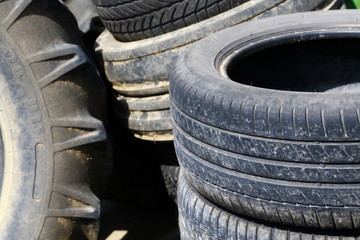 detail old used tires stacked background