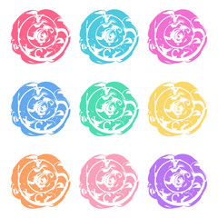 Set of abstract roses of different colors