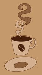 picture of steaming black dark coffee in cup with saucer on a cardboard background vector illustration