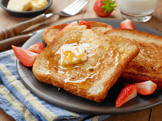 French toast with butter and honey