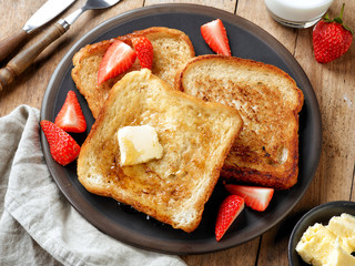 French toast with butter and honey