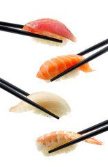 various sushi on white background