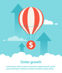 Obraz premium Dollar growth. Balloon lifts up coin