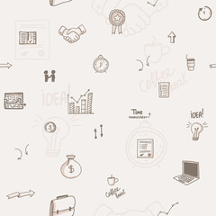 Seamless pattern with hand drawn business icons. Vector illustration.  
