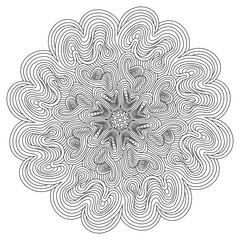 Decorative mandala with optical illusion lines. Outline drawing for your design, lace ornament in form of round pattern.