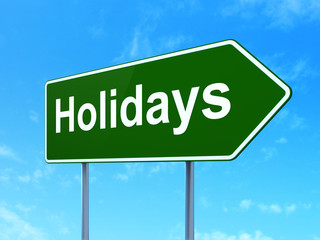 Entertainment, concept: Holidays on road sign background