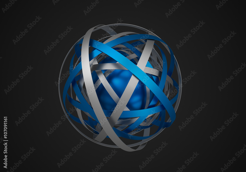 Poster abstract 3d rendering of sphere with rings in empty space. futuristic shape. surreal background.