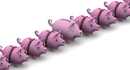 Full piggy bank in a row of empty © waldemarus