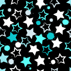 Cute vector seamless pattern . Brush strokes, stars.  Endless texture can be used for printing onto fabric or paper