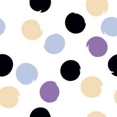 Cute vector seamless pattern . Brush strokes, circles.  Endless texture can be used for printing onto fabric or paper