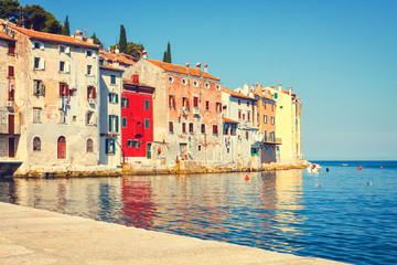 Obraz premium view on old town in Rovinj, Istria, Croatia. Vintage look