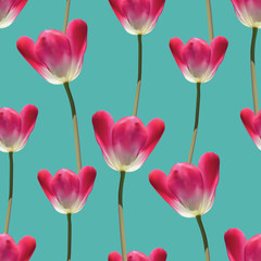 Realistic tulips vector seamless pattern