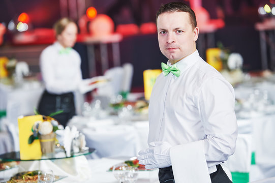 Catering service. waiter on duty in restaurant