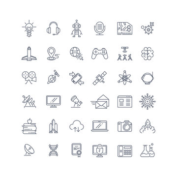 Technologies and science vector line icons