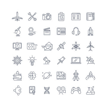 Science, media and internet line vector icons set