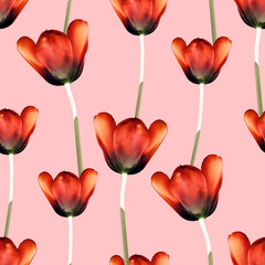 Realistic tulips seamless pattern
