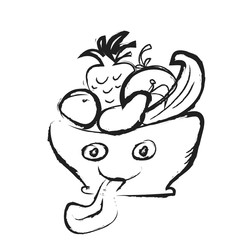 doodle bowl of fruit,  icon illustration