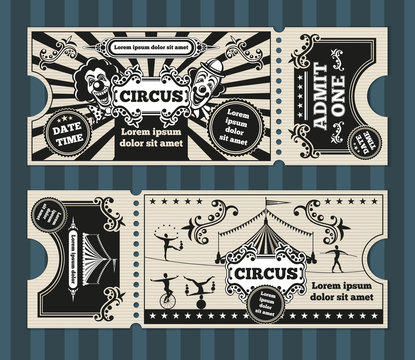 Birthday card with circus tickets vector template