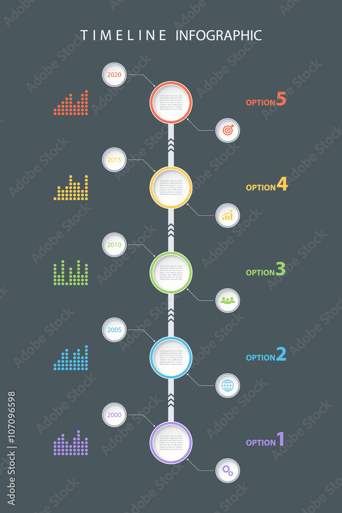 Poster Timeline infographic design template with diagrams and icons. Vector illustration for workflow layout, diagram, number options, web design.