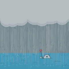 bear and little friend under umbrella