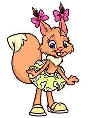 Squirrel funny girl cartoon illustration isolated image animal character 