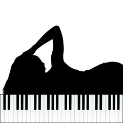 girl with piano silhouette illustration