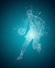 Abstract basketball player controls a ball. Crystal ice effect