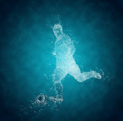 Abstract football player kicks the ball. Crystal ice effect