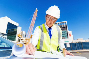 Engineer builder at construction site