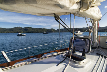 Morning view from yacht of Great Barrier Island, near Auckland, New Zealand