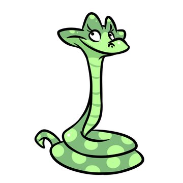 Green python snake cartoon illustration isolated image animal character 