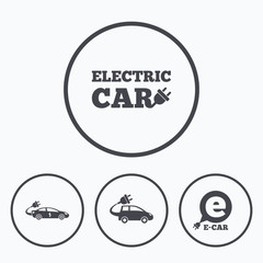 Electric car sign. Sedan and Hatchback transport
